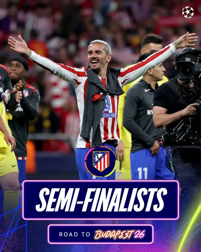 Atletico Madrid ăn mừng chiến thắng trước Barcelona để giành vé vào bán kết Champions League. Ảnh: Twitter UEFA Champions League