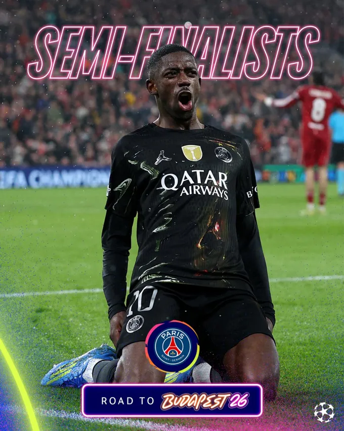 PSG vượt qua Liverpool dễ dàng để tiến vào vòng bán kết Champions League. Ảnh: Twitter UEFA Champions League